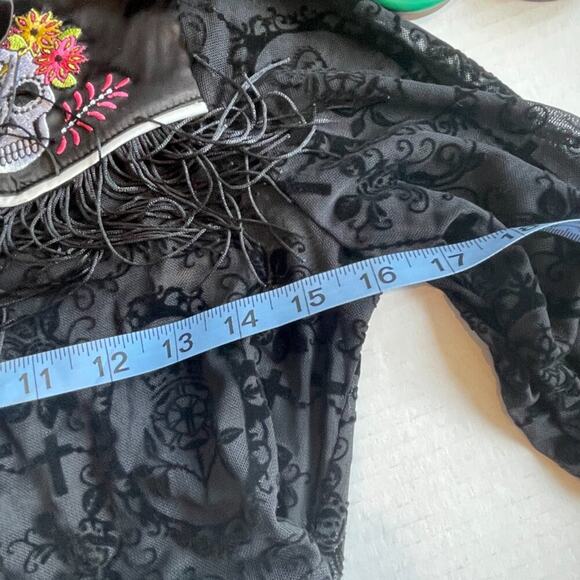 Unique Vintage 1950s Black Flocked  Dia De Los Muertos Duster Sz #3 M #50 - Picture 7 of 12